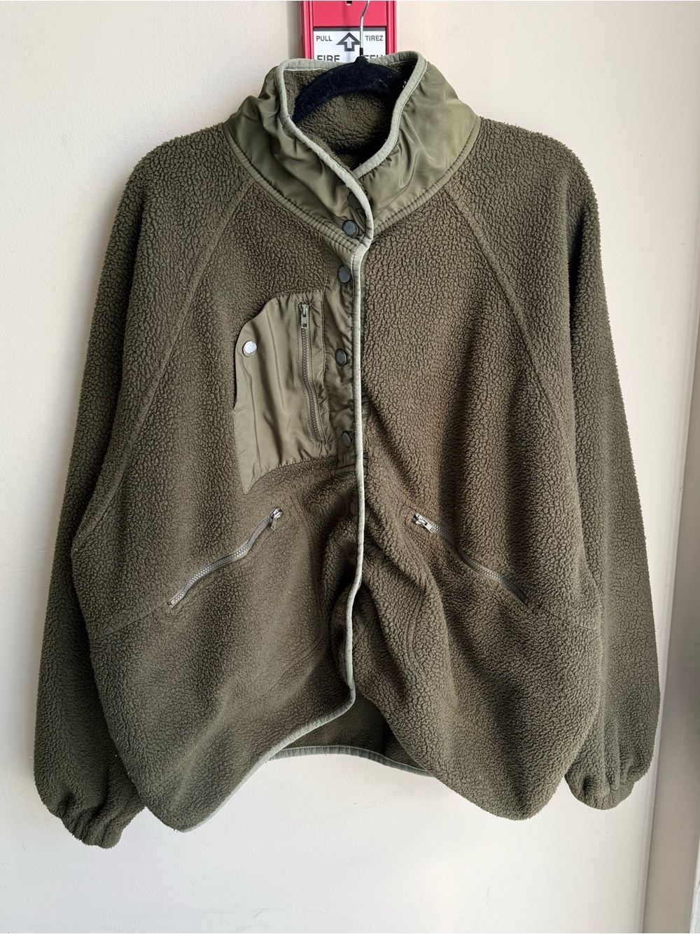 1XL Green Fleece Snap Button Bomber Sweater Jacket by AMPERSAND AVENUE USA